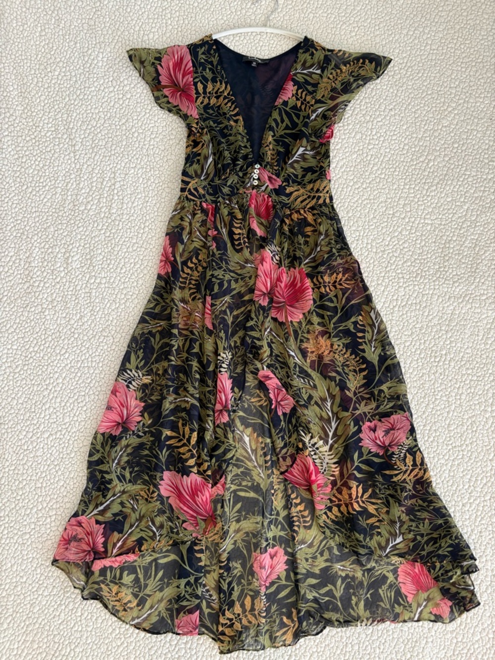 Lulu's Black Maxi Dress with Pink Floral Print